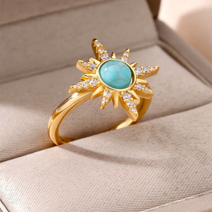 Celestial Starburst Turquoise & Pave Adjustable Ring