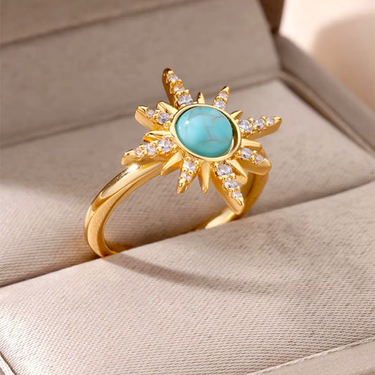 Celestial Starburst Turquoise & Pave Adjustable Ring