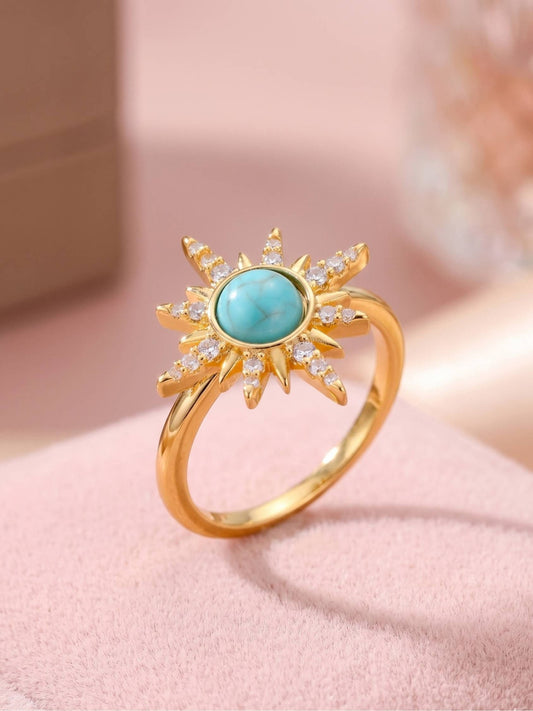 Celestial Starburst Turquoise & Pave Adjustable Ring
