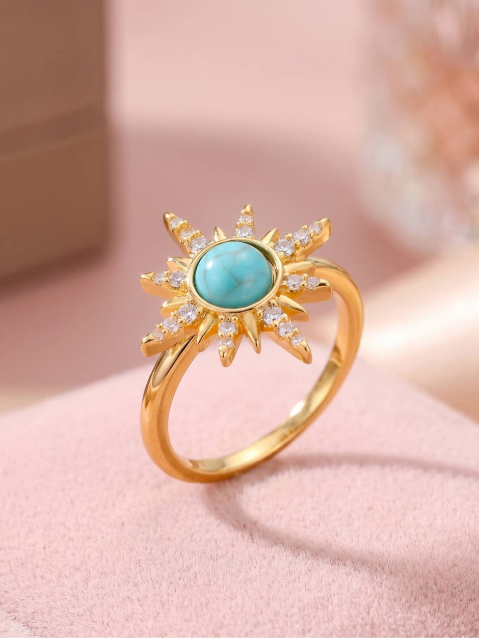 Celestial Starburst Turquoise & Pave Adjustable Ring