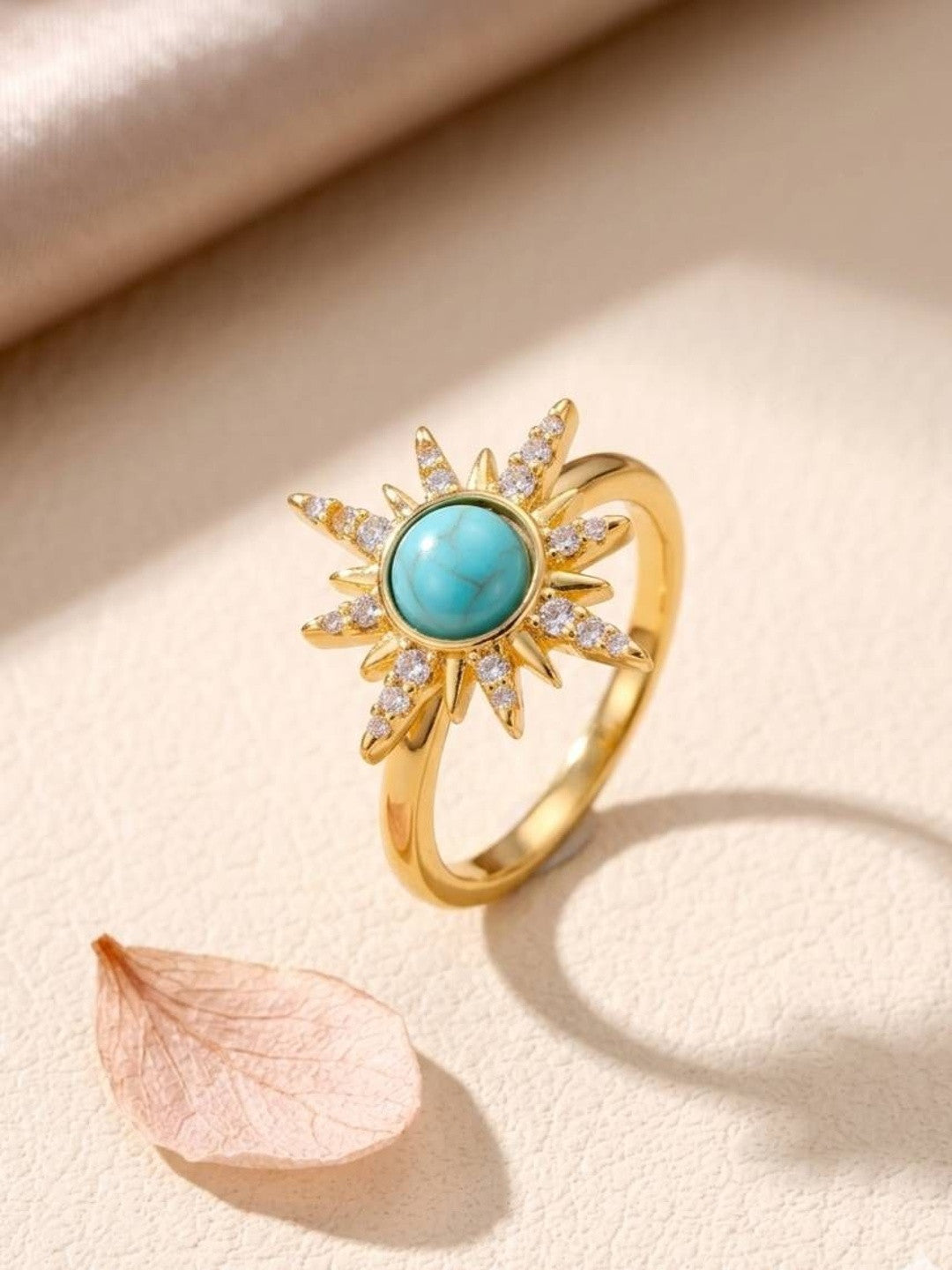 Celestial Starburst Turquoise & Pave Adjustable Ring
