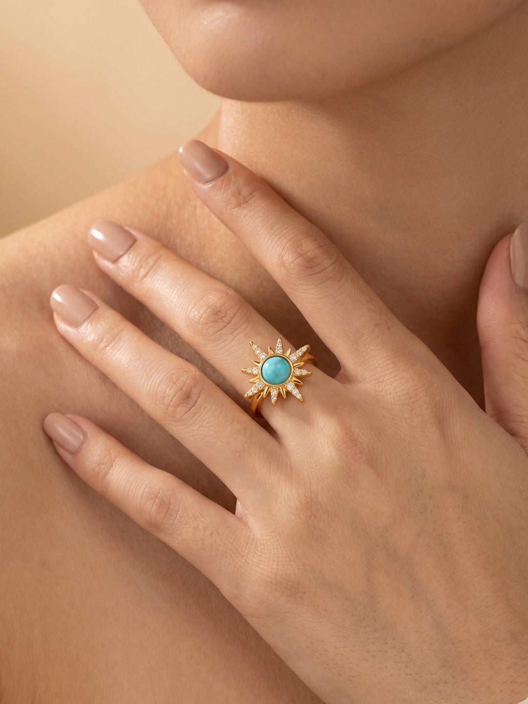 Celestial Starburst Turquoise & Pave Adjustable Ring