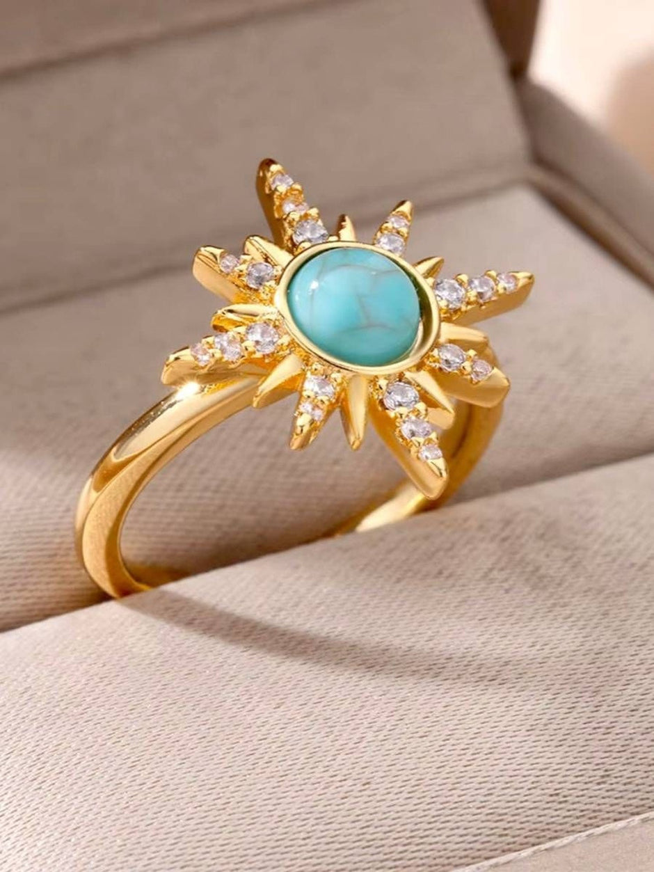 Celestial Starburst Turquoise & Pave Adjustable Ring