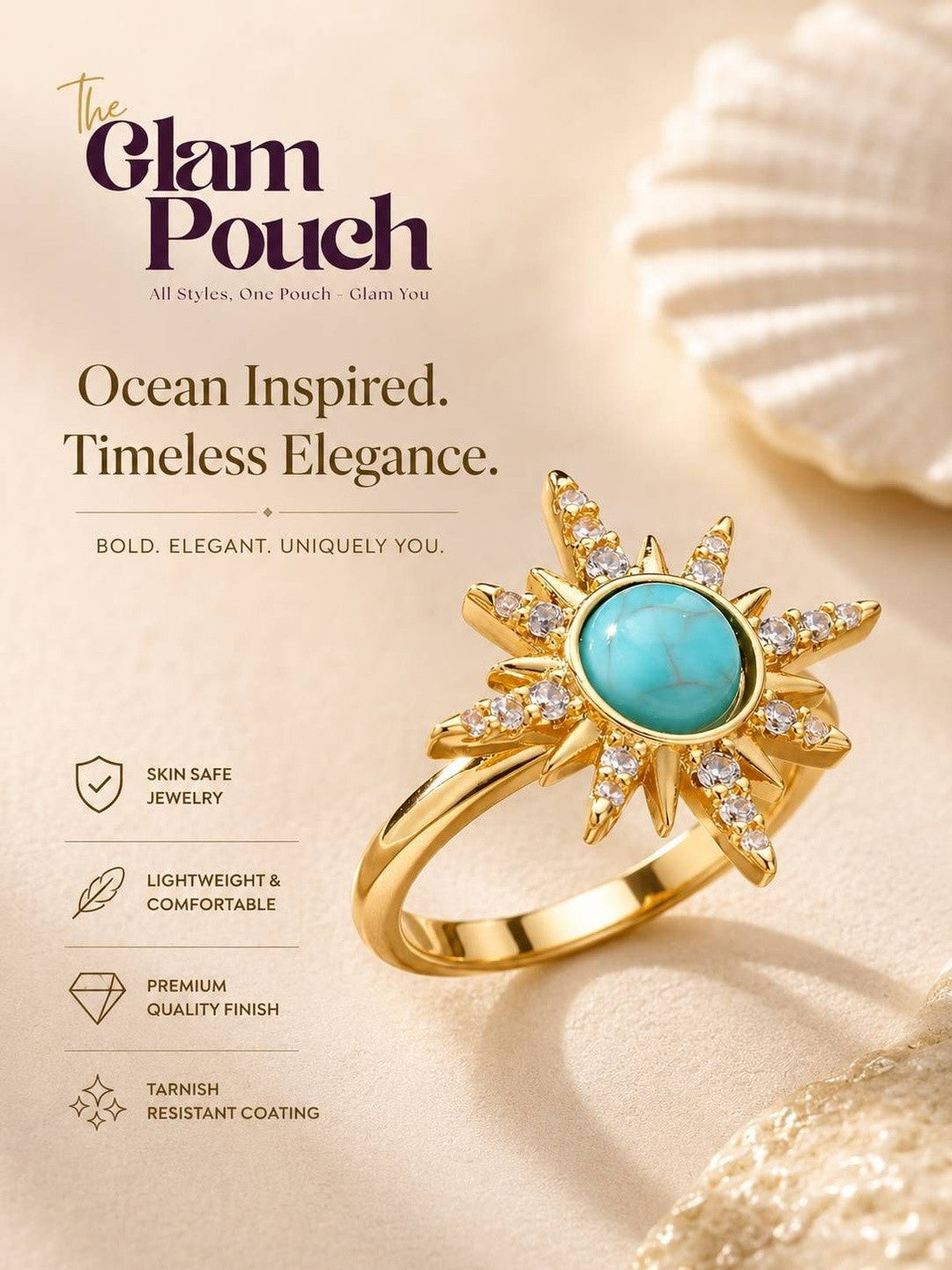 Celestial Starburst Turquoise & Pave Adjustable Ring