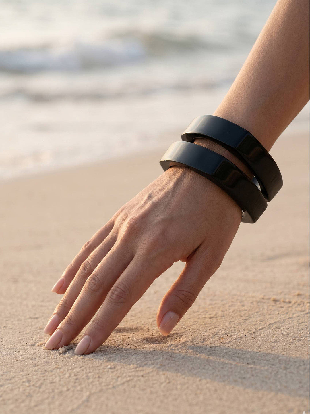 Black Glossy Resin Cuff Bangles for Women — GP-BL-TR-023101