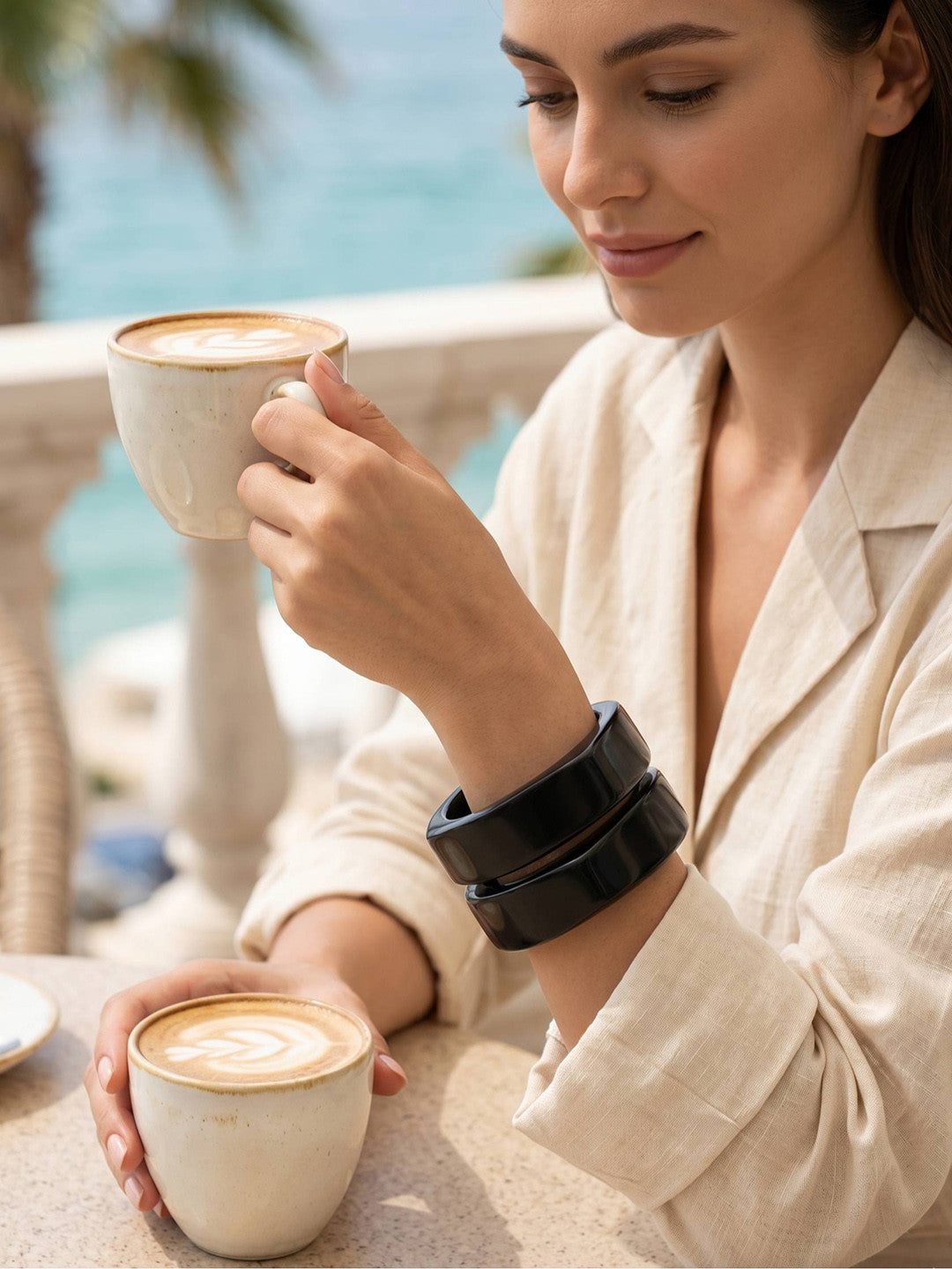 Black Glossy Resin Cuff Bangles for Women — GP-BL-TR-023101