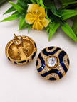 Front and back view of blue enamel dome studs showing post-and-butterfly fitting and gold hollow base construction