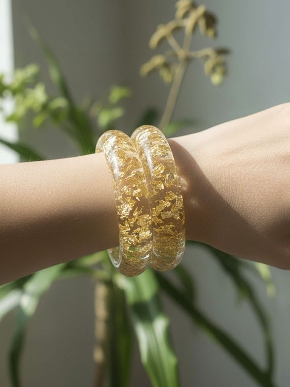 Gold Foil Clear Resin Bangles for Women — GP-GO-FL-05340