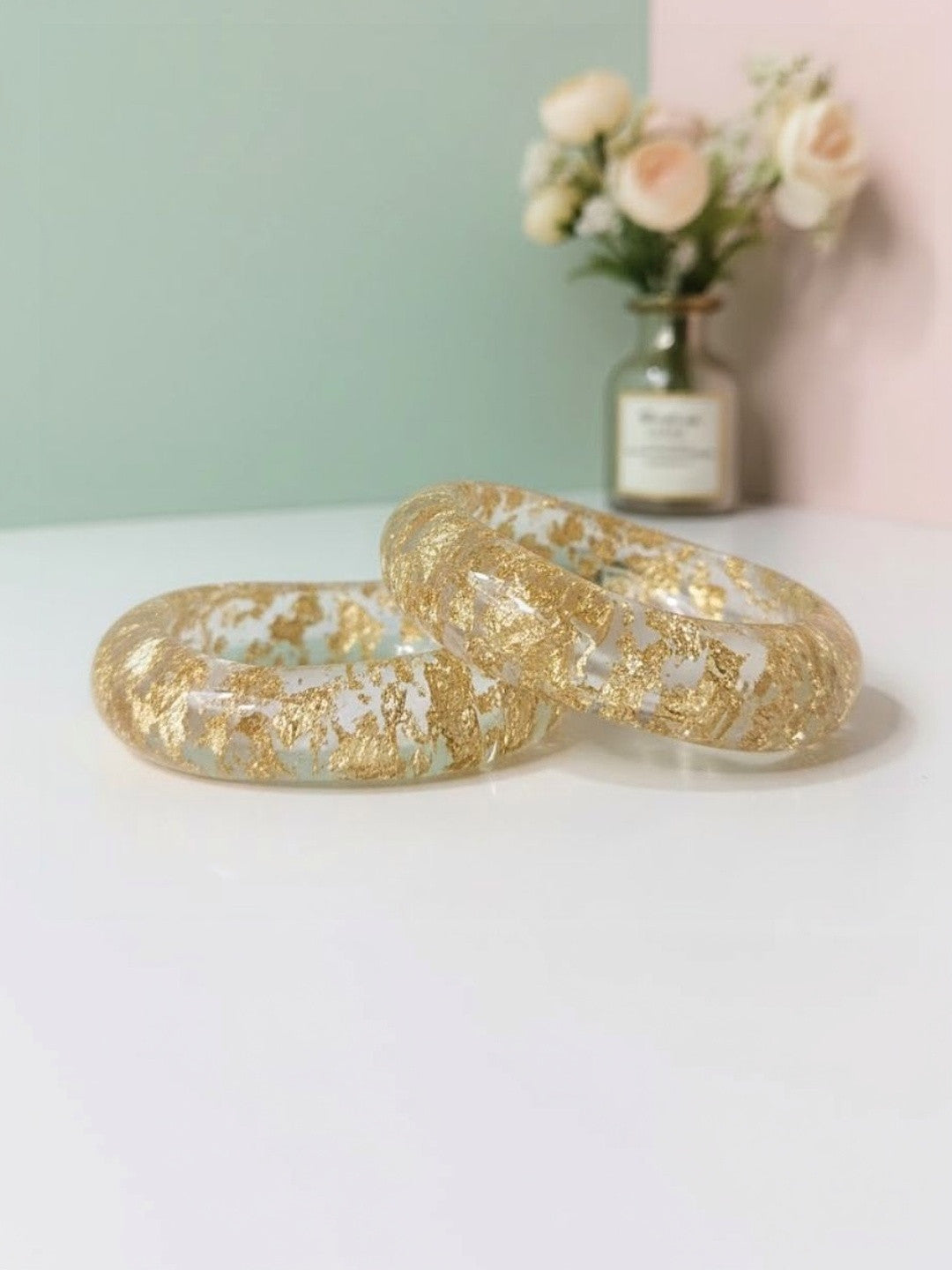 Gold Foil Clear Resin Bangles for Women — GP-GO-FL-05340