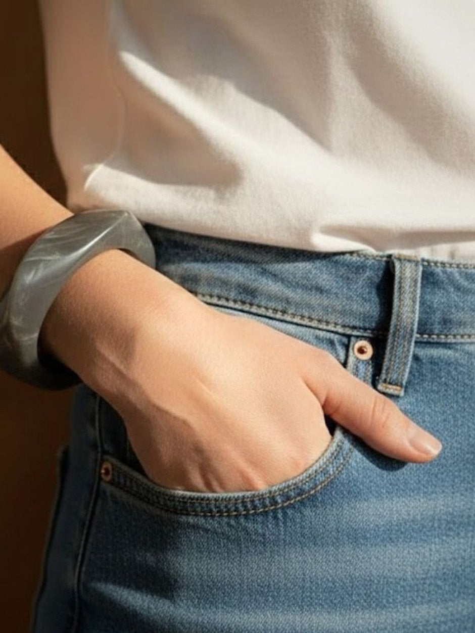 Grey Marble-Finish Resin Bangle for Women — GP-GR-GR-021102