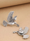 Front and back view of oxidised silver dove earring showing push-back stud fitting