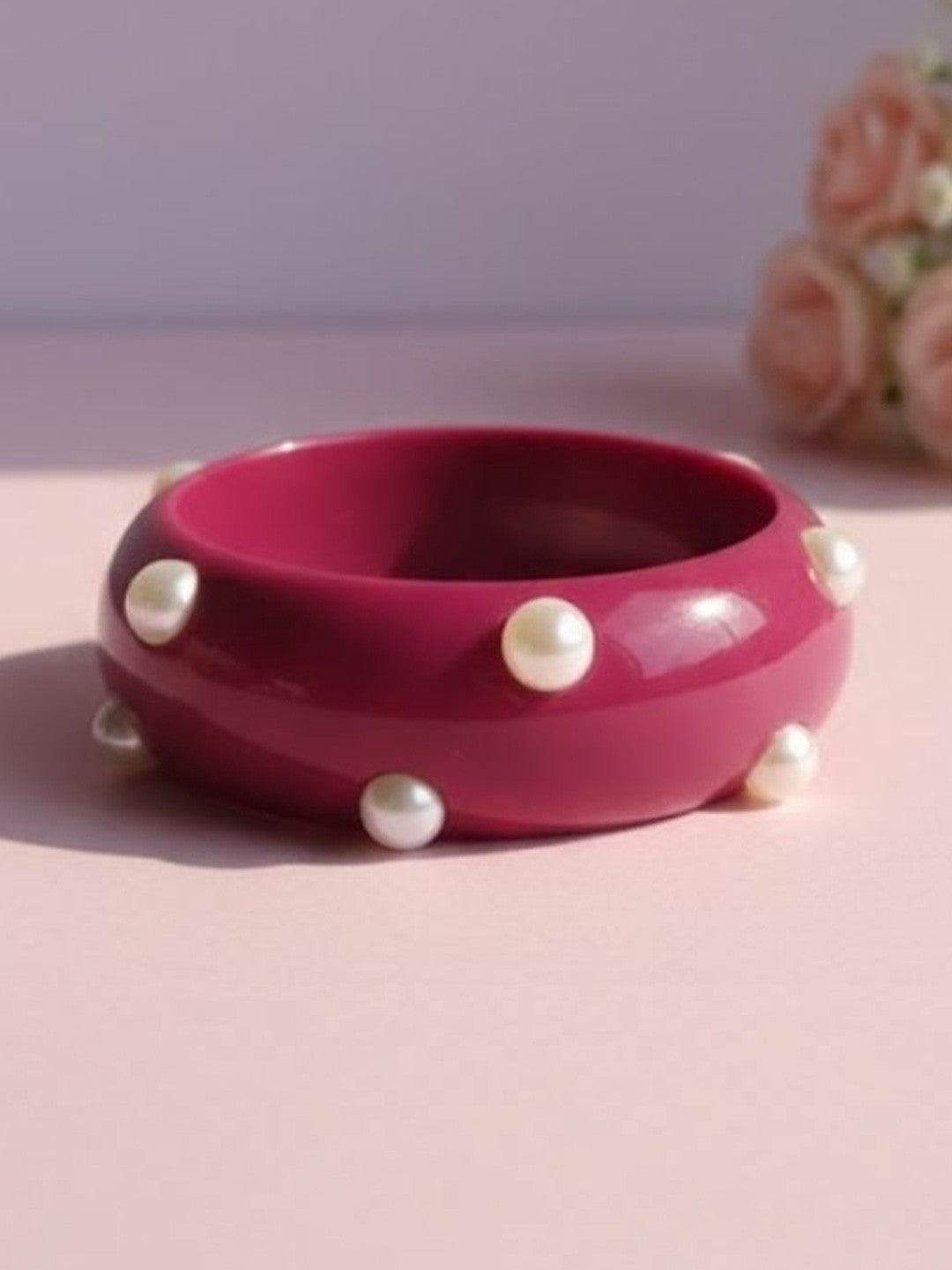 Magenta Resin Pearl-Studded Bangle for Women — GP-MA-PE-02597