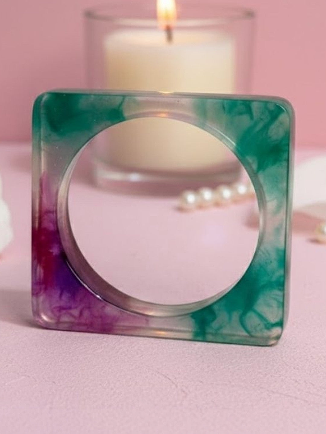 Resin Square Bangle with Marble Ink Effect for Women — GP-MI-PL-04948