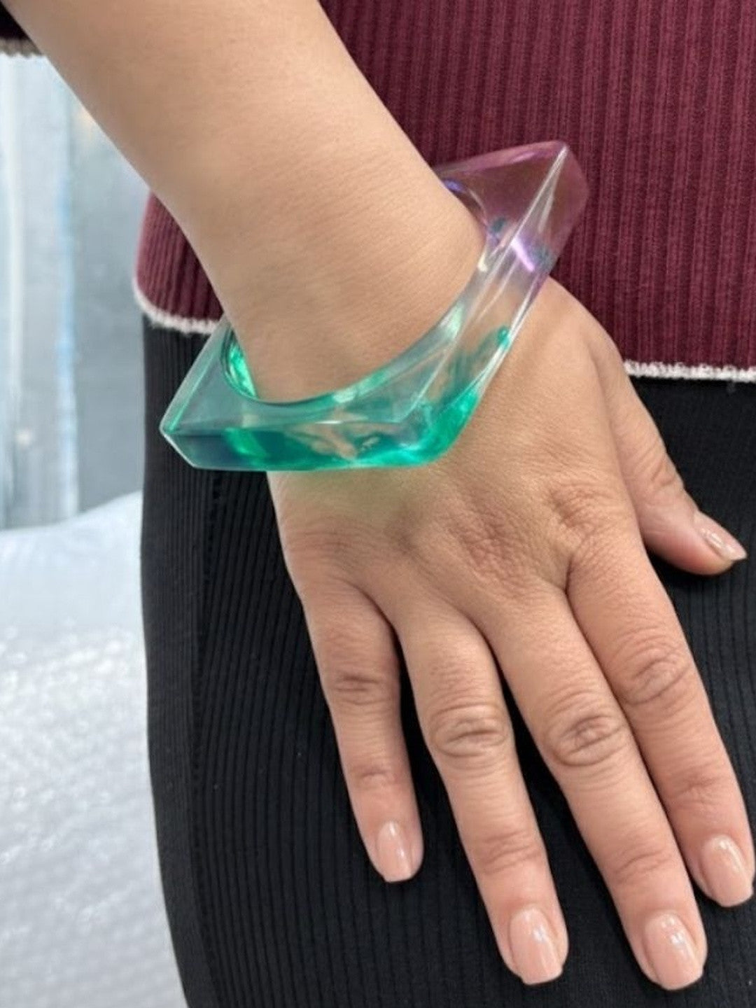 Resin Square Bangle with Marble Ink Effect for Women — GP-MI-PL-04948