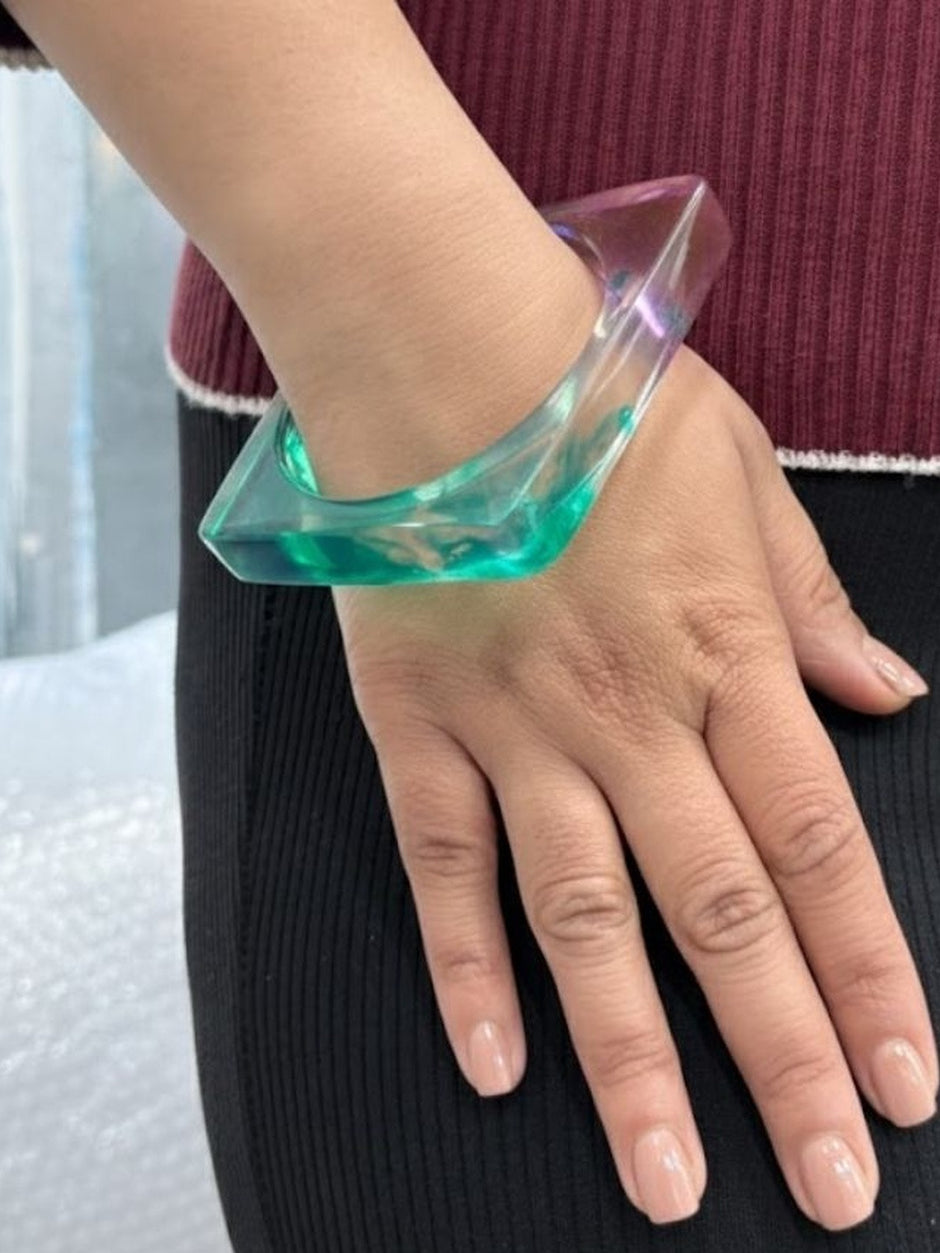 Resin Square Bangle with Marble Ink Effect for Women — GP-MI-PL-04948