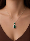 Silver-Finish Emerald Green CZ Pendant Necklace for Women