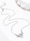 Full length view of silver cable chain angel wings necklace with lobster clasp extender