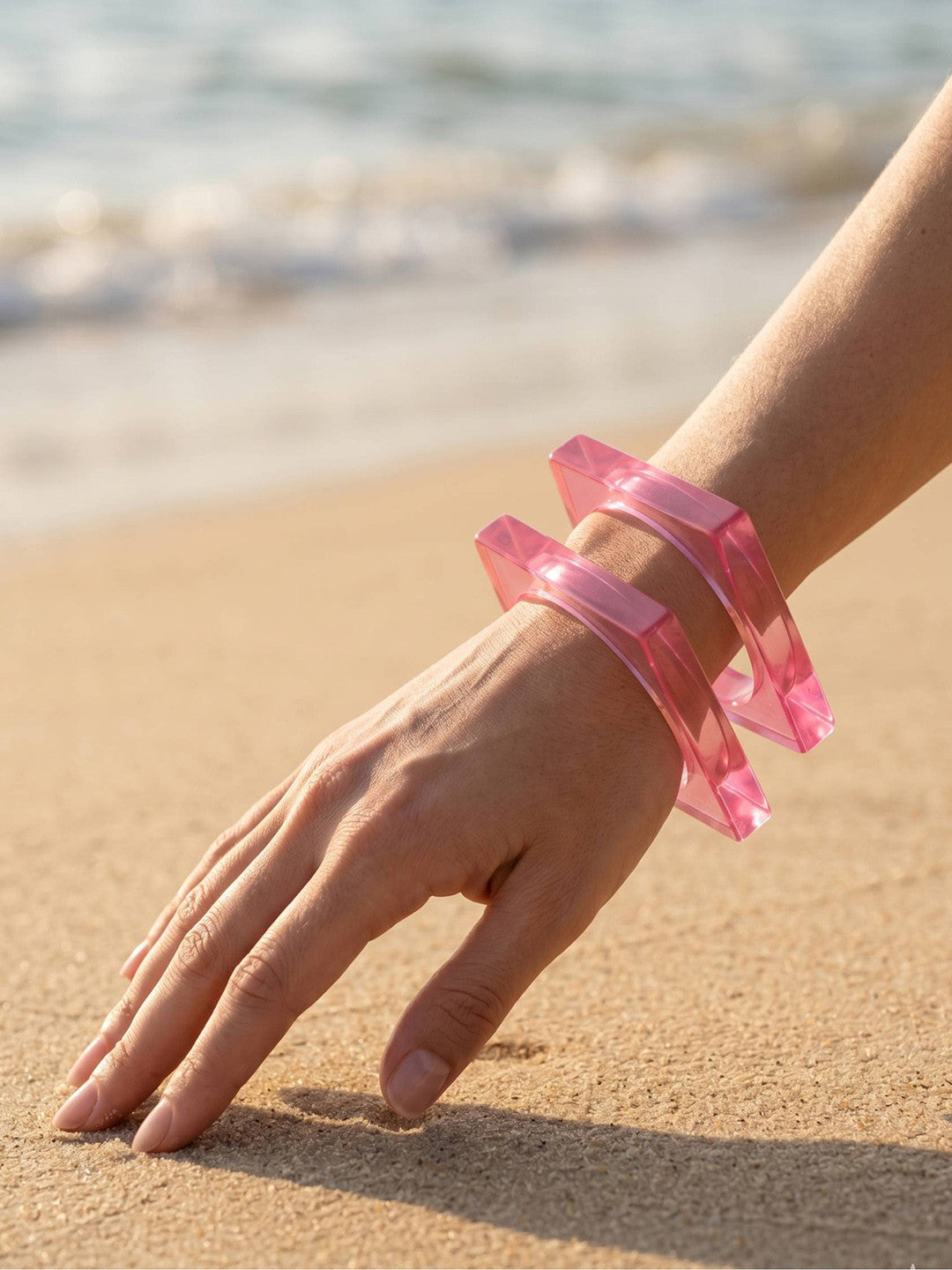 Pink Acrylic Square Bangle for Women — GP-PI-XX-03185