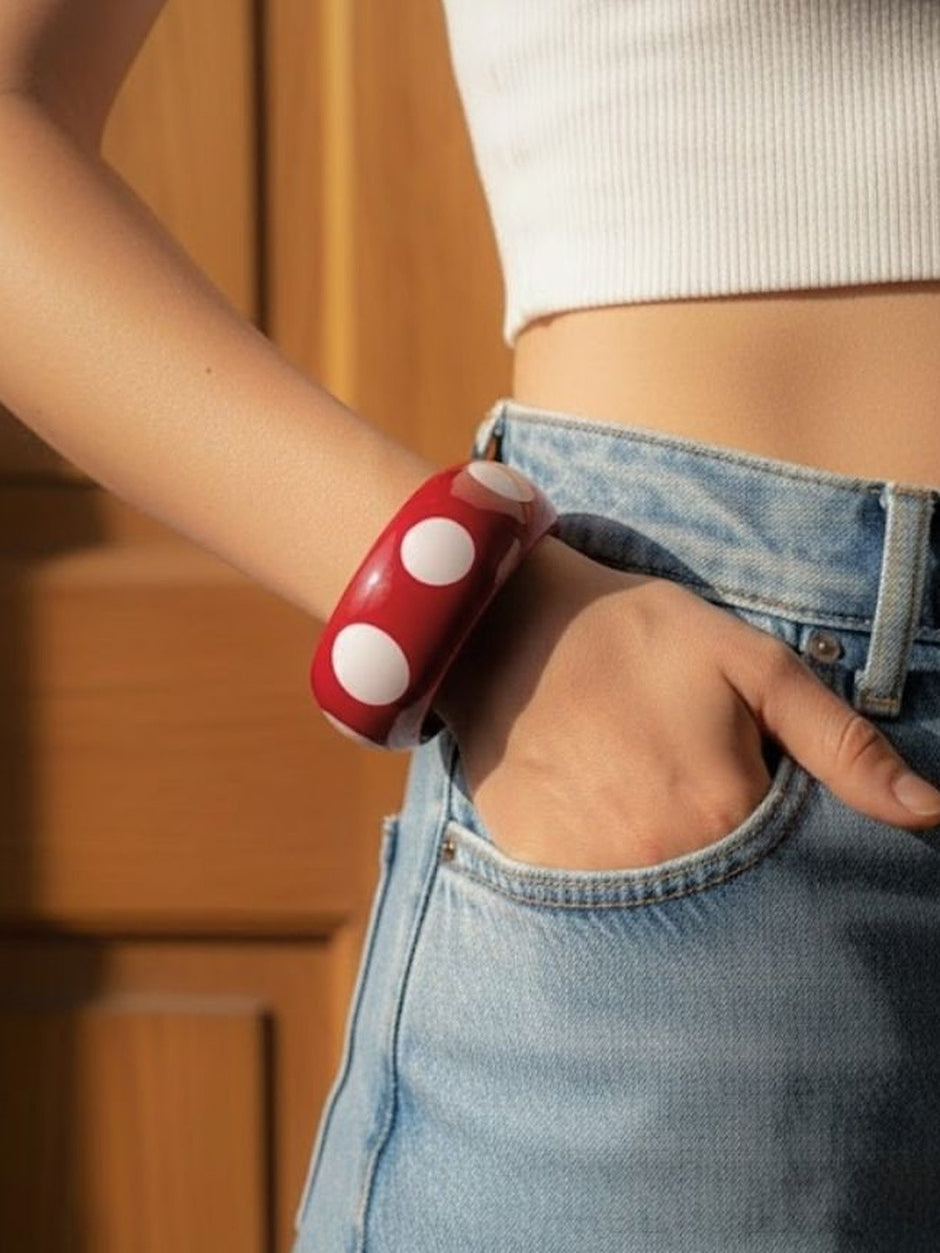 Red Polka Dot Resin Bangle for Women — GP-RE-RE-02986