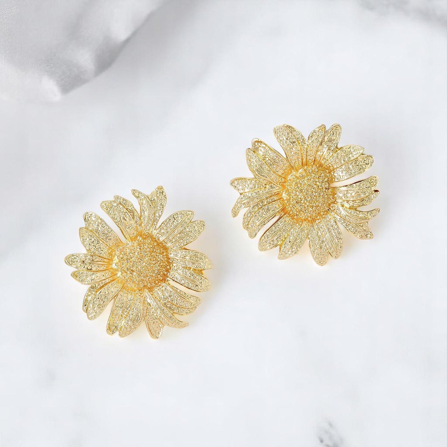 Gold Statement Sunflower Stud Earrings For Women |