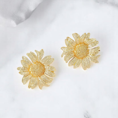 Gold Statement Sunflower Stud Earrings For Women |