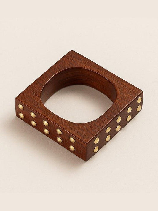 Brass-Studded Wooden Bangle for Women