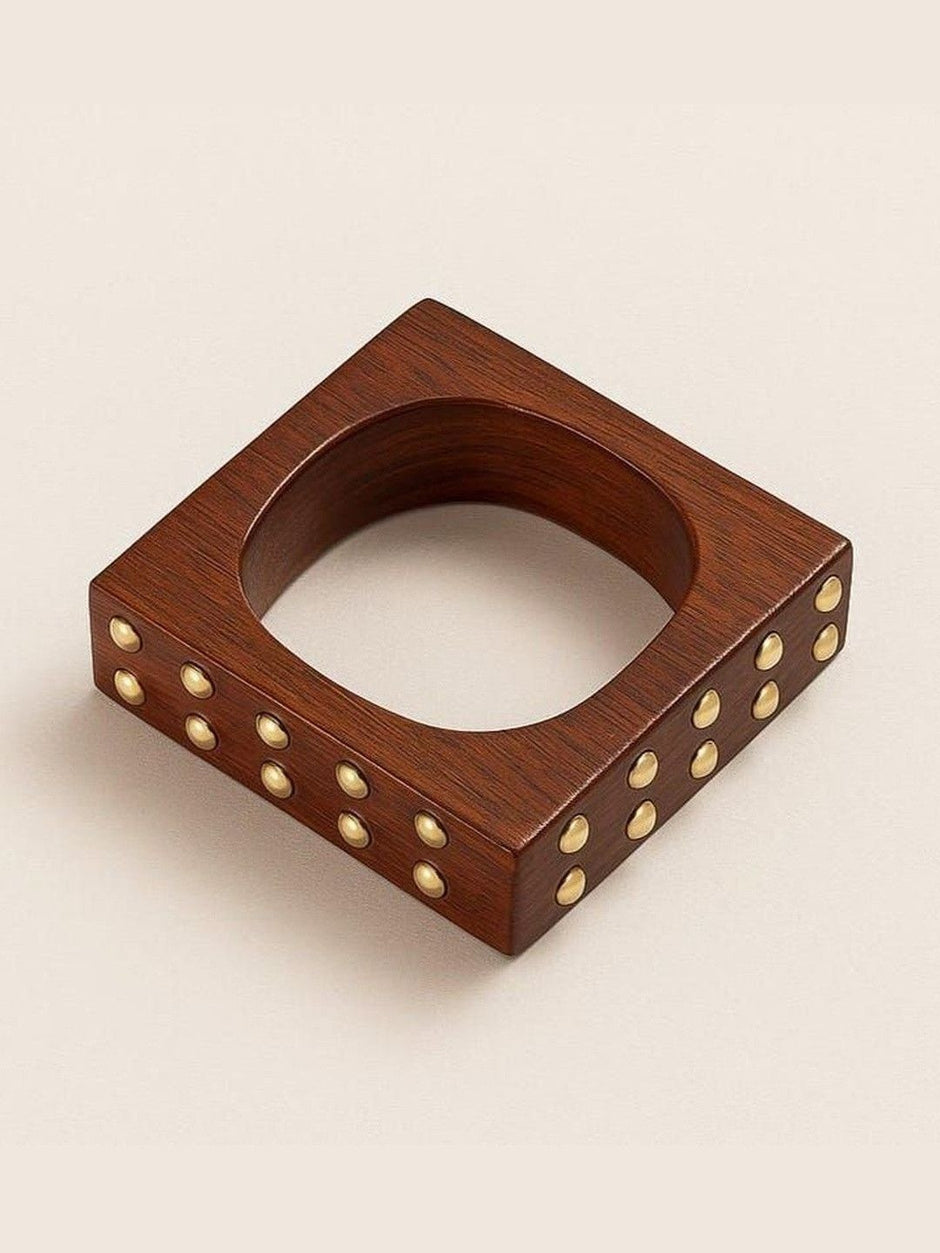 Brass-Studded Wooden Bangle for Women