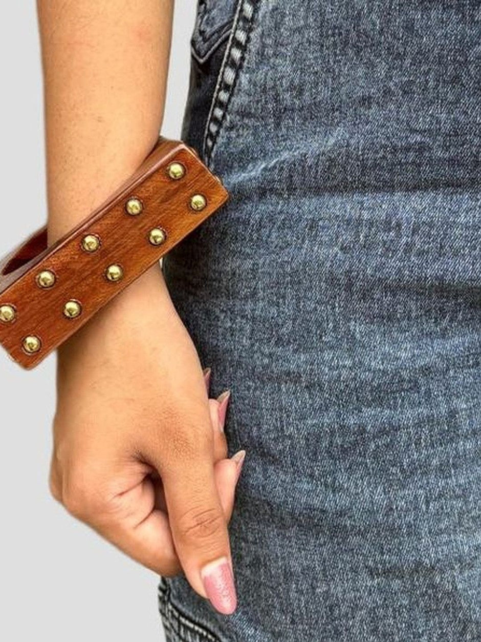 Brass-Studded Wooden Bangle for Women