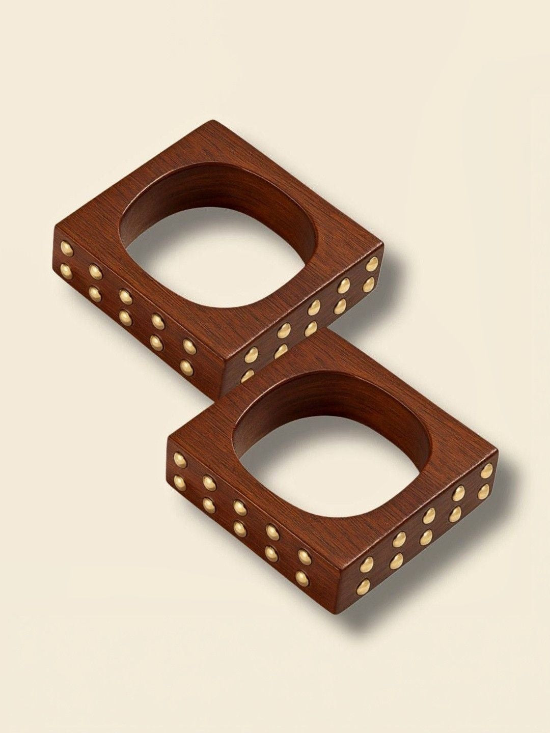 Brass-Studded Wooden Cuff Bangles for Women