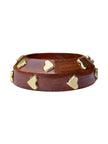 Gold-Finish Wooden Bangle with Heart Studs for Women