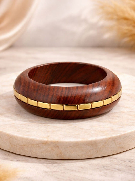 Wooden Brass-Inlay Bangle Kada for Women