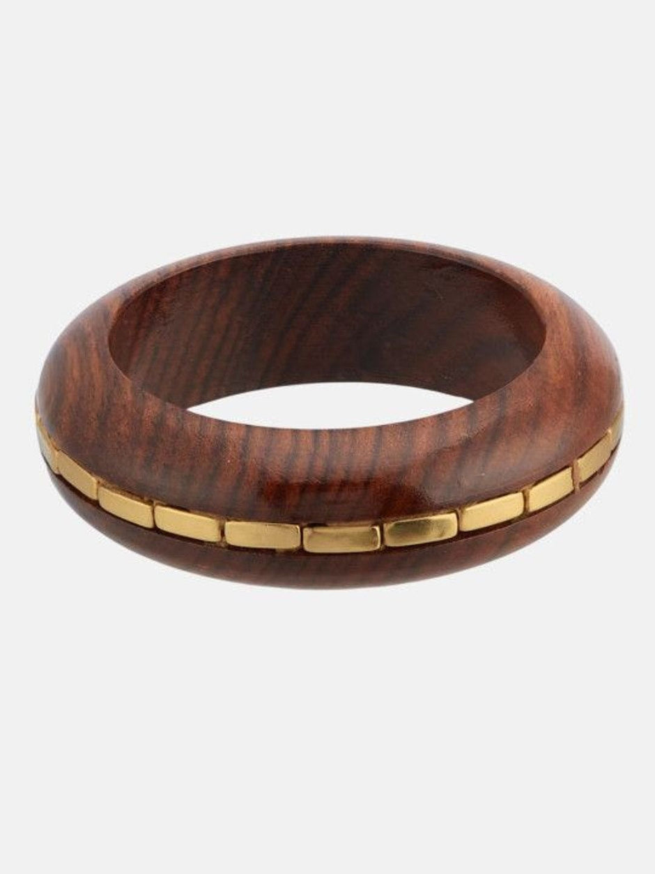 Wooden Brass-Inlay Bangle Kada for Women
