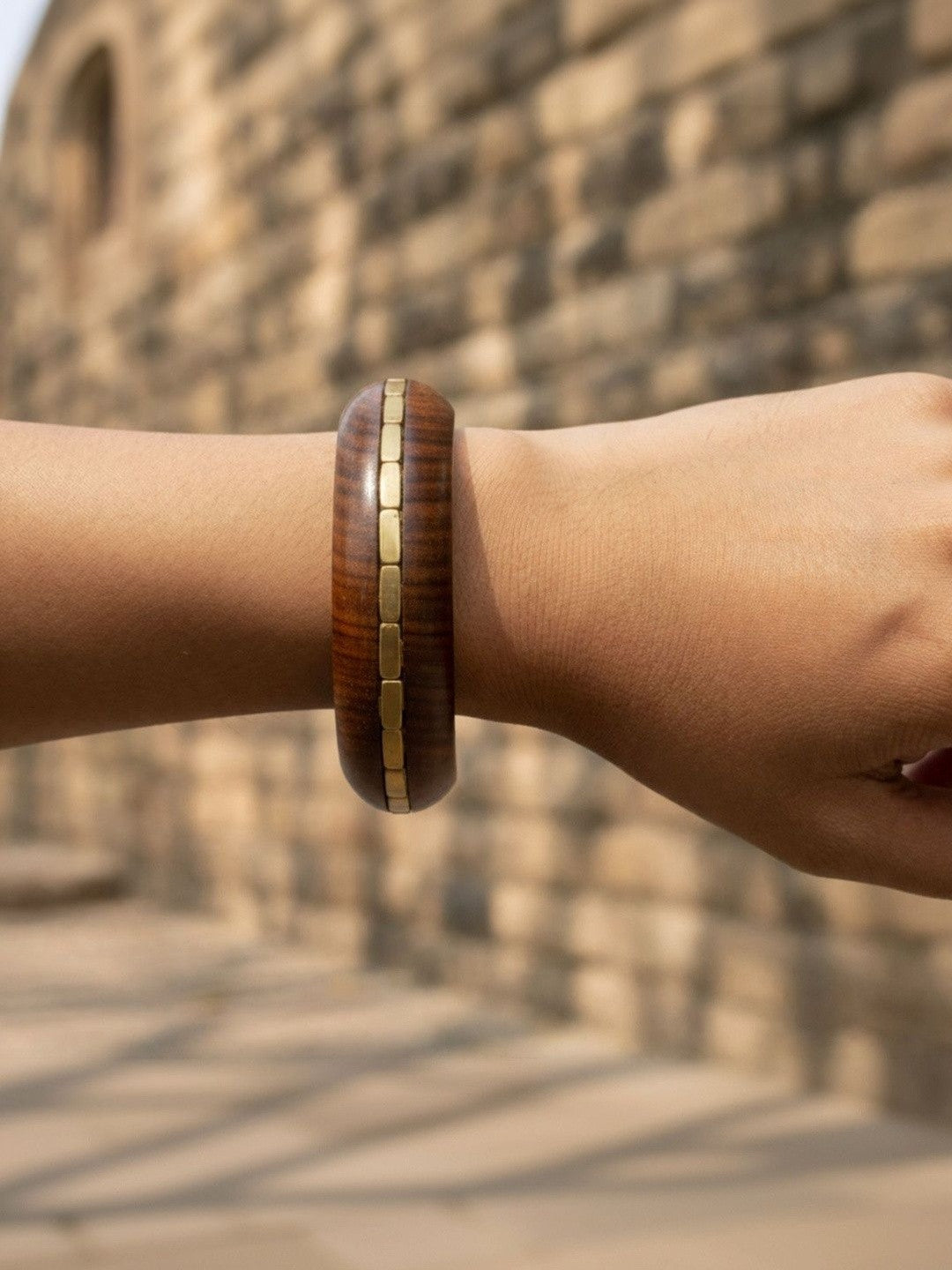 Wooden Brass-Inlay Bangle Kada for Women
