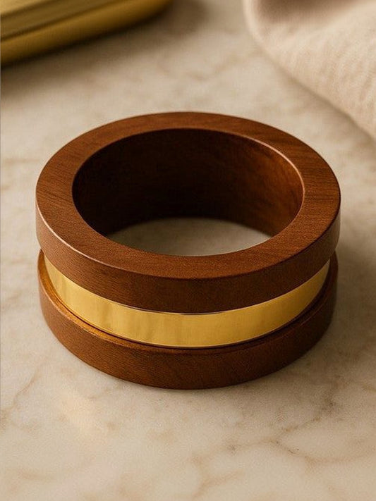 Wood and Gold-Tone Brass Bangle Kada for Women
