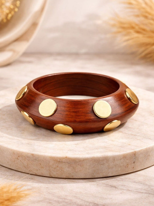 Gold-Studded Wooden Bangle for Women
