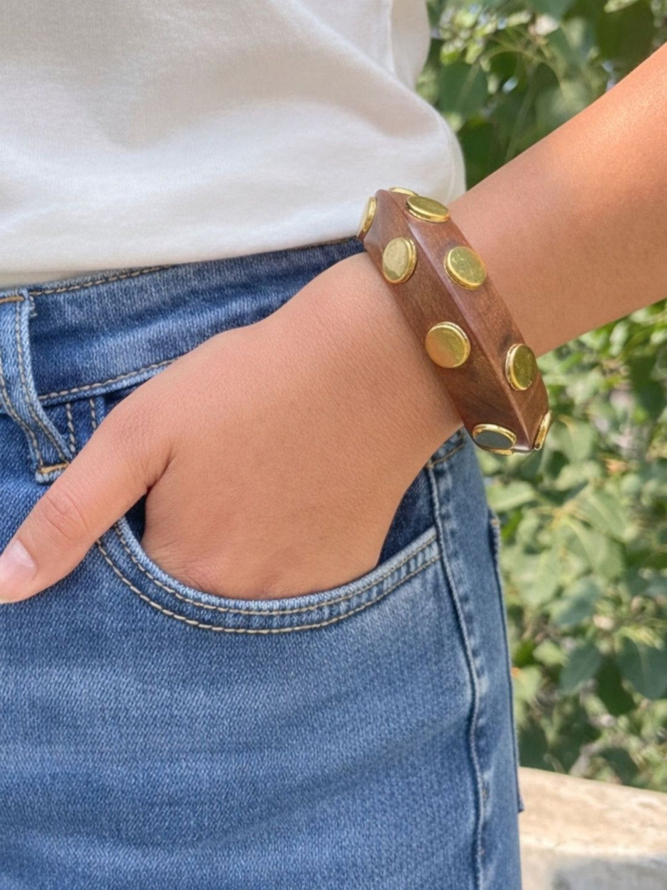 Gold-Studded Wooden Bangle for Women