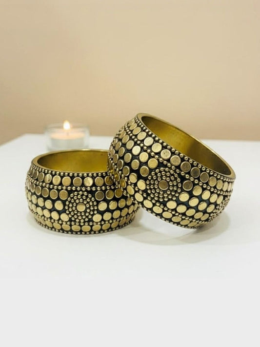 Oxidised Gold Dot Embossed Broad Bangles Set of 2