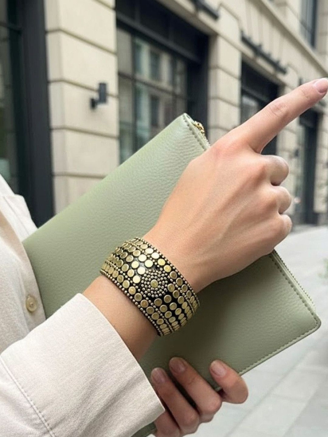 Oxidised Gold Brass Coin Dot Kada Bangles for Women