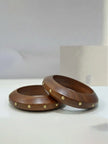 Brass-Studded Wood Bangle Bracelet for Women