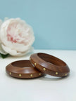 Brass-Studded Wood Bangle Bracelet for Women