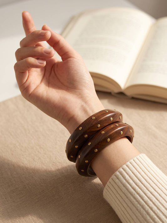 Brass-Studded Wooden Bangles for Women