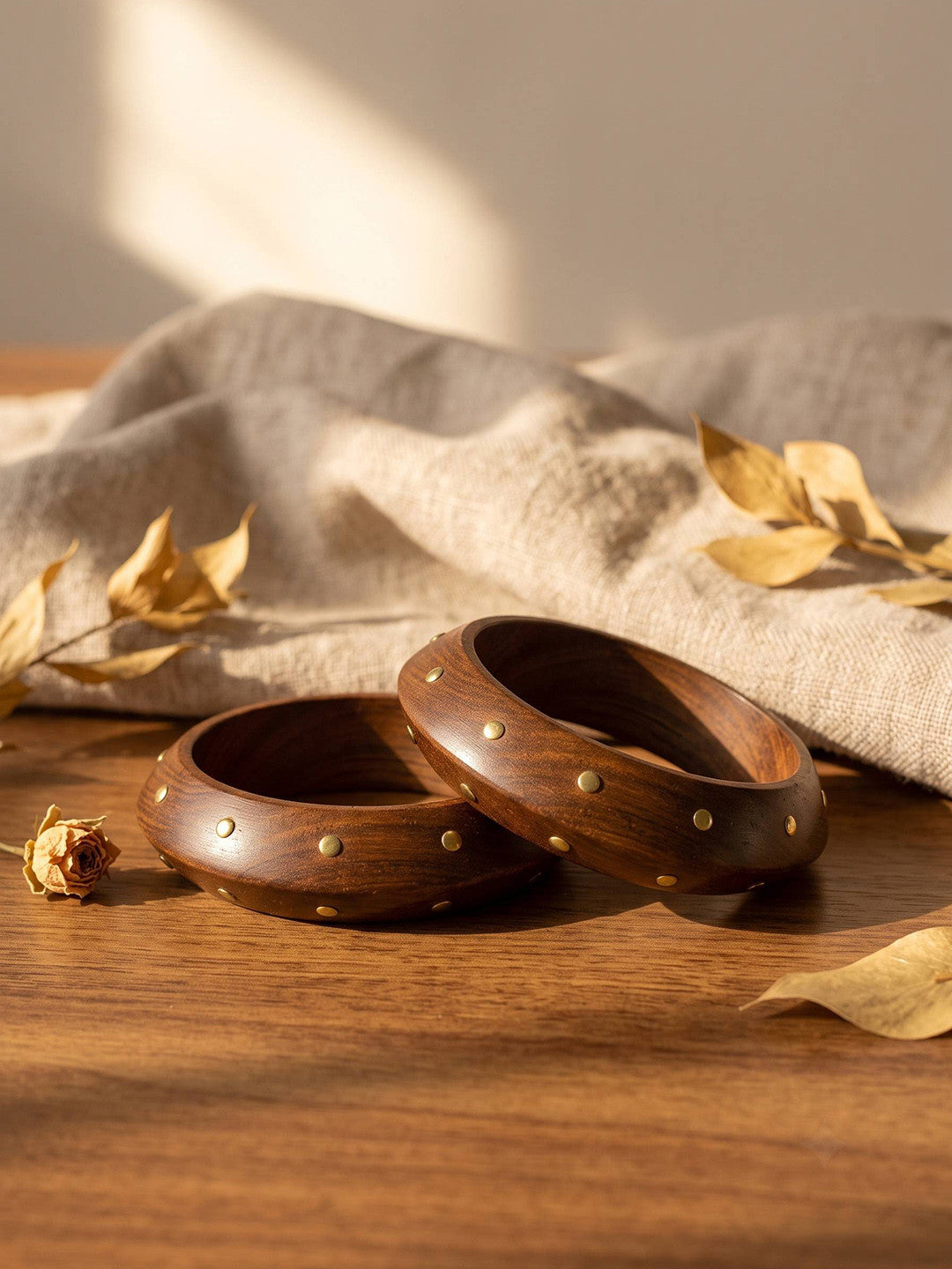 Brass-Studded Wooden Bangles for Women