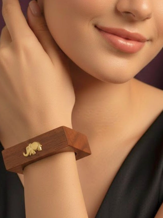 Gold-Toned Wooden Elephant Bangle for Women