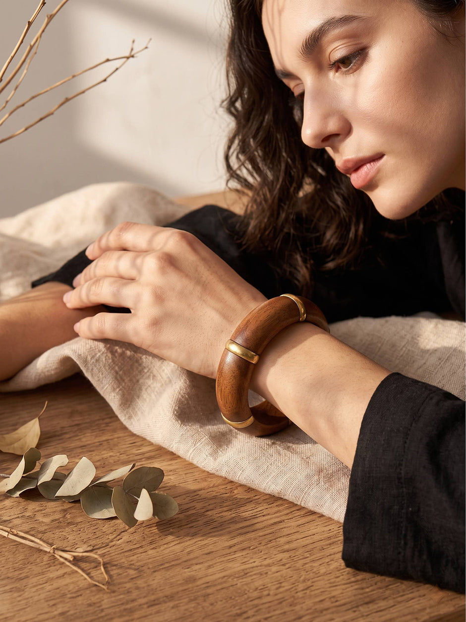 Wood & Brass-Finish Bangle for Women