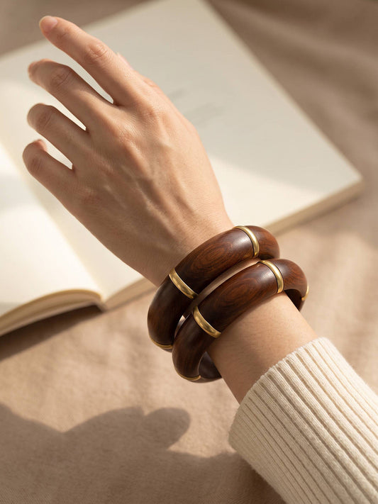 Gold-Toned Wooden Bangles for Women
