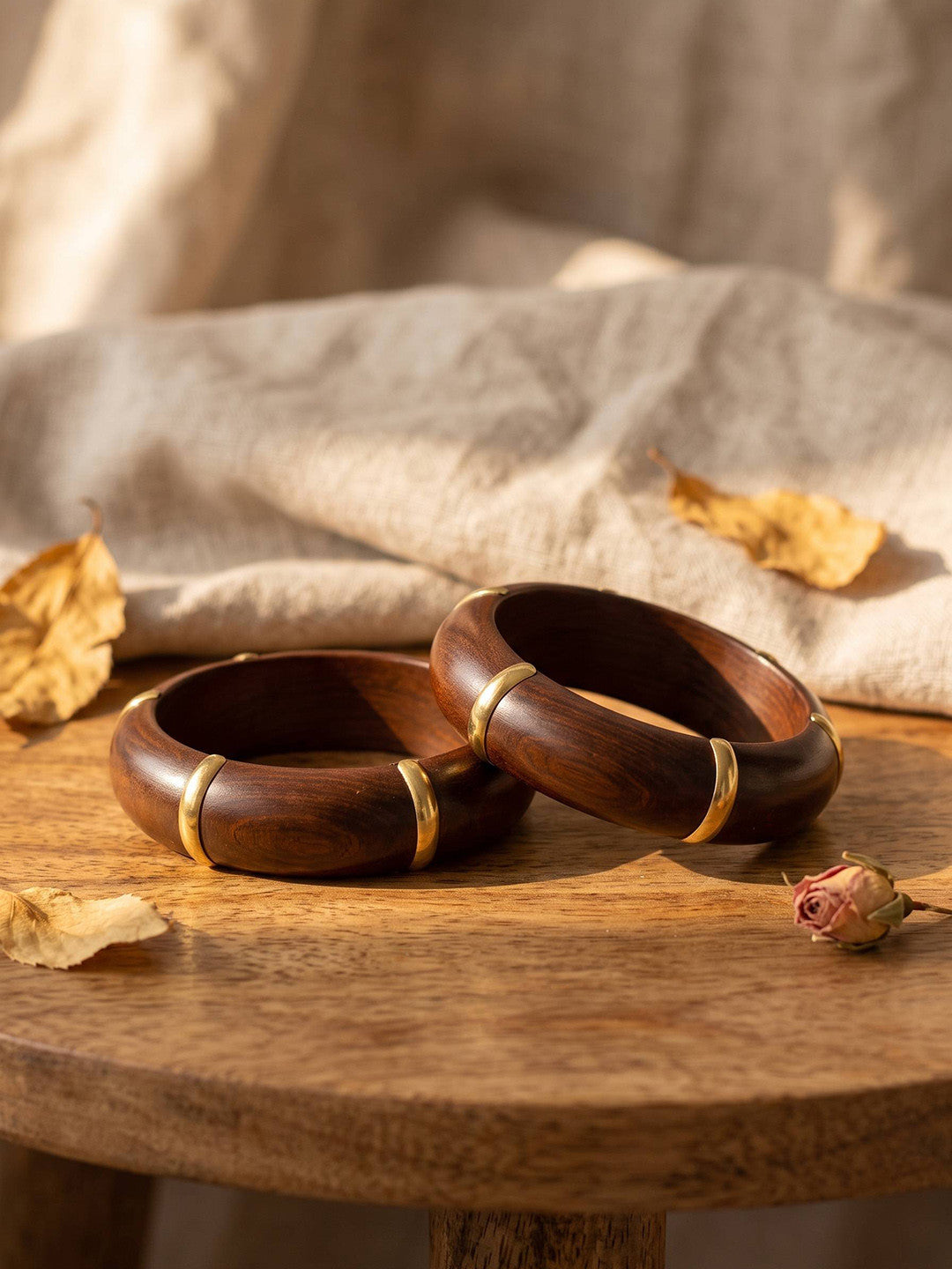Gold-Toned Wooden Bangles for Women