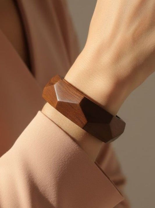 Geometric Wooden Bangle for Women