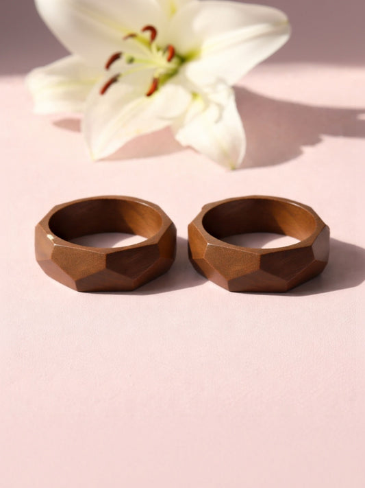 Brown Wooden Faceted Bangle for Women