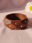 Brass-Studded Geometric Wooden Bangle for Women