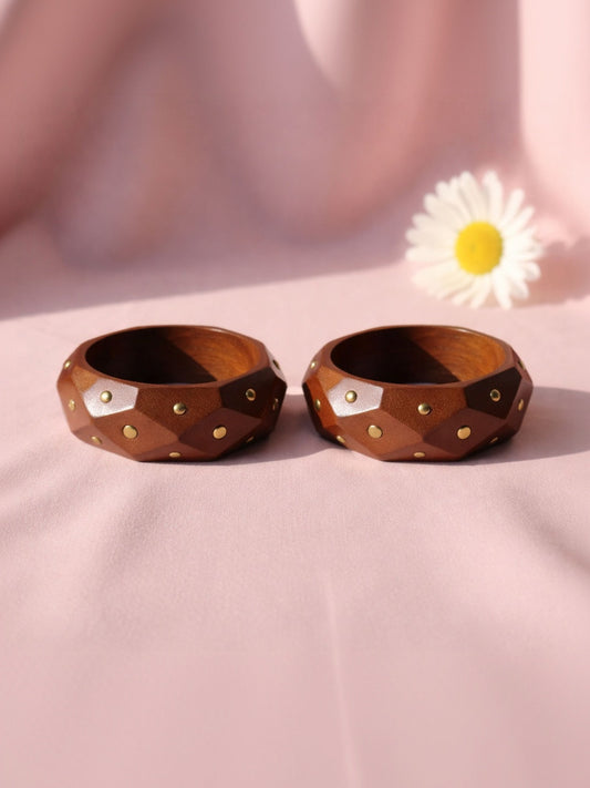 Wooden Brass-Stud Faceted Bangle for Women